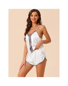 Женская атласная пижама без рукавов, пижама на бретельках с шортами, шелковистый комплект для отдыха, красный Cheibear