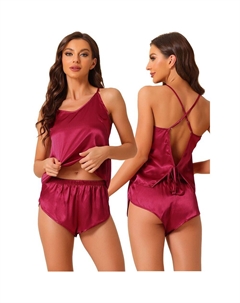 Женская атласная пижама без рукавов на бретельках с шортами Sliky Lounge Set, красный Cheibear