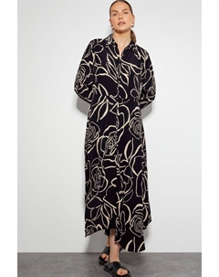 Платье рубашка миди с цветочным принтом Мэри, черный Monsoon