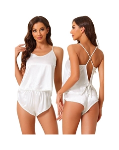 Женская атласная пижама без рукавов на бретельках с шортами Sliky Lounge Set, белый Cheibear