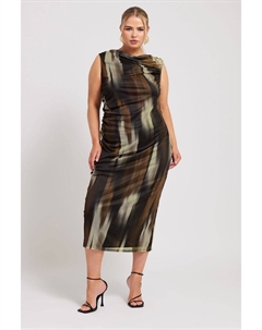 Платье London с абстрактным вырезом и косым вырезом, коричневый Yours curve