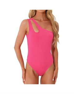 Рубашка-купальник для женщин, одно плечо, трикотажное облегающее боди в рубчик, топы на бретелях, цвет Hot Pink Allegra k