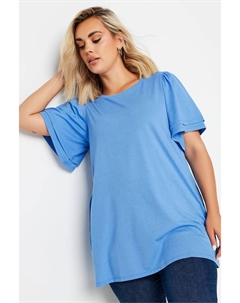 Однотонный топ с двойными оборками и рукавами ангелочками, синий Yours curve