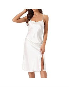 Женская атласная ночная рубашка без рукавов и открытой спины с разрезом миди, ночная рубашка, белый Cheibear