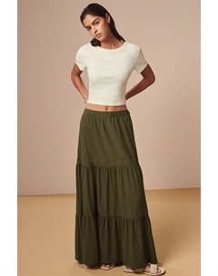 Юбка макси из фактурного 100% хлопка с отделкой крючком, зеленый Next