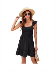 Женское платье в стиле бохо с коротким рукавом, летнее повседневное длинное платье с запахом, туника с V-образным вырезом, платье миди с разрезом, черный Kojooin