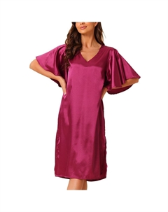 Женская атласная ночная рубашка с расклешенным колокольчиком и коротким рукавом, ночная рубашка, ночная рубашка, цвет Deep Red Cheibear