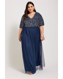 Роскошное макси платье с V образным вырезом и пайетками, синий Yours curve