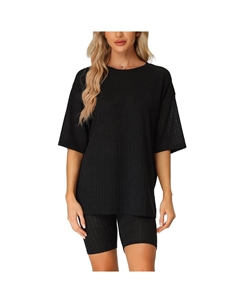 Женский мягкий спортивный костюм в рубчик, комплект из толстовки, шорты, домашняя одежда, одежда для сна, черный Cheibear