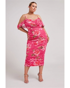 Платье из сетки с открытыми плечами и сборкой капюшоном, розовый Yours curve