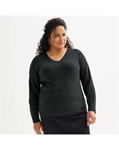 Большой размер Очень мягкий свитер с v-образным вырезом, цвет Mineral Black Croft & barrow