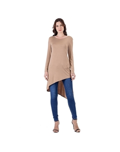 Женская асимметричная туника длиной до колена с длинными рукавами, цвет Taupe 24seven comfort apparel
