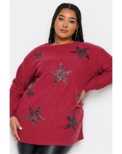 Мягкий на ощупь топ со звездами и пайетками, красный Yours curve