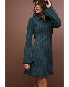 Мини платье в рубчик с длинными рукавами и воротником, синий Next