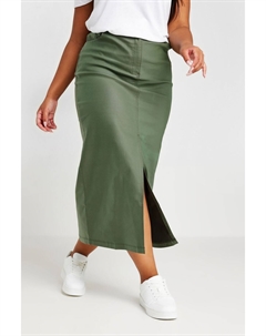 Юбка midaxi с разрезом спереди и покрытием, зеленый Yours curve