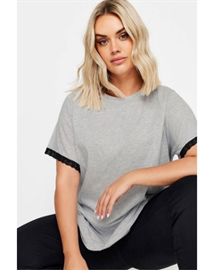 Футболка с кружевной отделкой, серый Yours curve