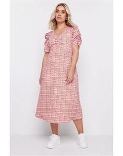Платье доярка с фактурной клеткой в ограниченную коллекцию, розовый Yours curve