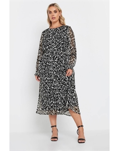 Платье мидакси из шифона с заклепками и рукавами, черный Yours curve