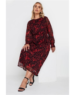 Платье мидакси из шифона с заклепками и рукавами, красный Yours curve