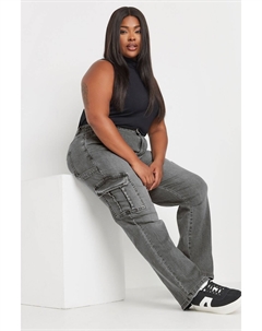 Джинсы с карманами карго, серый Yours curve