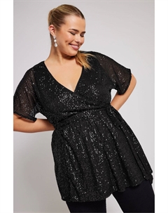 Топ обертка с пайетками London, черный Yours curve
