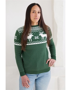 Рождественский джемпер в стиле Фэйр Айл с изображением оленя, зеленый The little tailor