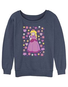 Махровый пуловер с напуском и графическим рисунком Super Mario Bros Princess Peach Icons для юниоров, цвет Blue Heather Licensed character