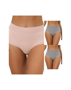 3 упаковки женского нижнего белья с высокой талией, удобные трусики в рубчик с кружевной отделкой, цвет Gray Beige Pink Allegra k