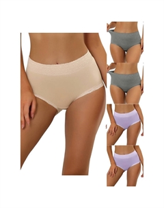 5 упаковок женского хлопкового нижнего белья с высокой посадкой и кружевной отделкой для контроля живота, полное покрытие, трусы Muti-color, Gy Purple Bg Allegra k