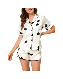 Женские атласные пижамные комплекты из 2 предметов для дома, футболки и шорт в горошек, белый Cheibear