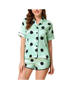Женские атласные пижамные комплекты из 2 предметов для дома, футболки и шорт в горошек, зеленый Cheibear