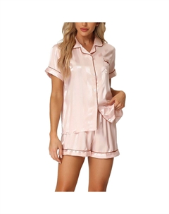 Женские атласные пижамные комплекты из 2 предметов для дома, футболки и шорт в горошек, цвет Light Pink Cheibear