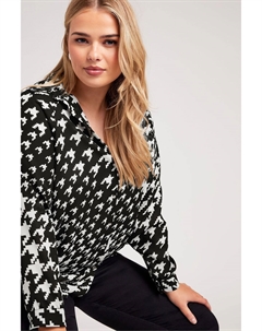 Удлиненная рубашка с принтом «собачий зуб» в Лондоне, черный Yours curve