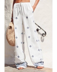 Вышитые широкие брюки со льном, белый Next