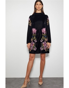 Платье туника из бархата с вышивкой «Фрейя», черный Monsoon