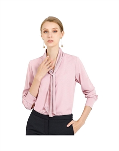 Женские блузки с длинными рукавами, шифоновая плиссированная офисная рубашка с завязками на шее, розовый Allegra k