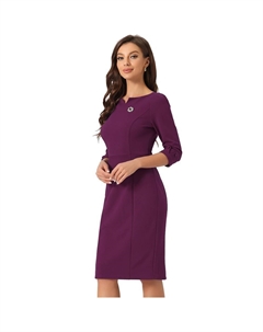 Миди платья для женщин с рукавом 3/4 и вырезом в форме сердца, облегающее рабочее платье-карандаш, цвет Dark Purple Allegra k