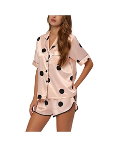 Женские атласные пижамные комплекты из 2 предметов для дома, футболки и шорт в горошек, цвет Champagne Pink Cheibear