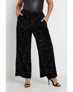 Брюки широкие с пайетками, черный Yours curve