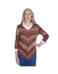 Миниатюрный свитер с многослойным воротником с принтом омбре и шевроном, цвет Neutral Alfred dunner