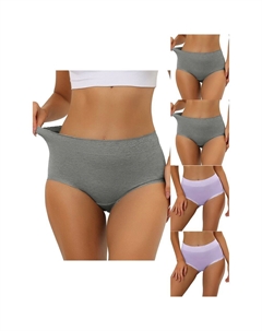 5 упаковок женского хлопкового нижнего белья с высокой посадкой и кружевной отделкой, трусики с полным покрытием для контроля живота, цвет Gray Purple Allegra k