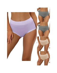 5 упаковок женского хлопкового нижнего белья с высокой посадкой и кружевной отделкой для контроля живота, полное покрытие, трусы Muti-color, Gy Bg Purple Allegra k