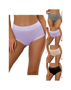 5 упаковок женского хлопкового нижнего белья с высокой посадкой и кружевной отделкой для контроля живота, полное покрытие, трусы Muti-color, Purple Bg Bk Gy Allegra k