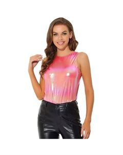 Металлическая майка для женской блестящей рубашки без рукавов для клубной вечеринки, цвет Hot Pink Allegra k