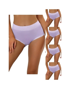 5 упаковок женского хлопкового нижнего белья с высокой посадкой и кружевной отделкой, трусики с полным покрытием для контроля живота, фиолетовый Allegra k