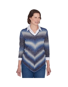 Миниатюрный свитер с многослойным воротником с принтом омбре и шевроном, цвет Denim Alfred dunner