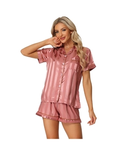 Женские атласные пижамные комплекты из 2 предметов для дома, футболки и шорт в горошек, цвет Dark Pink Cheibear