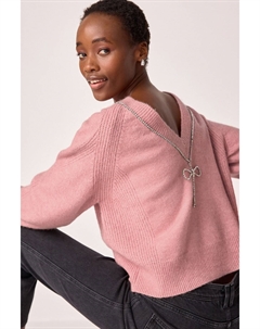 Двусторонний джемпер с блестками, украшенный бантом из драгоценных камней, розовый Next