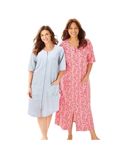 Длинный женский халат из френч терри на молнии спереди больших размеров, цвет Pink Hearts Dreams & co.