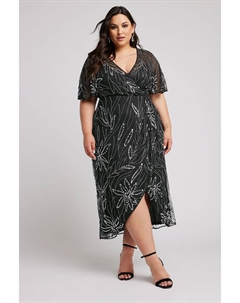 Роскошное декорированное платье макси с запахом, черный Yours curve